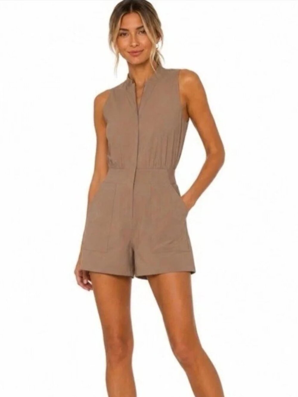 Athleta Taupe Brooklyn Utility Romper Size 8